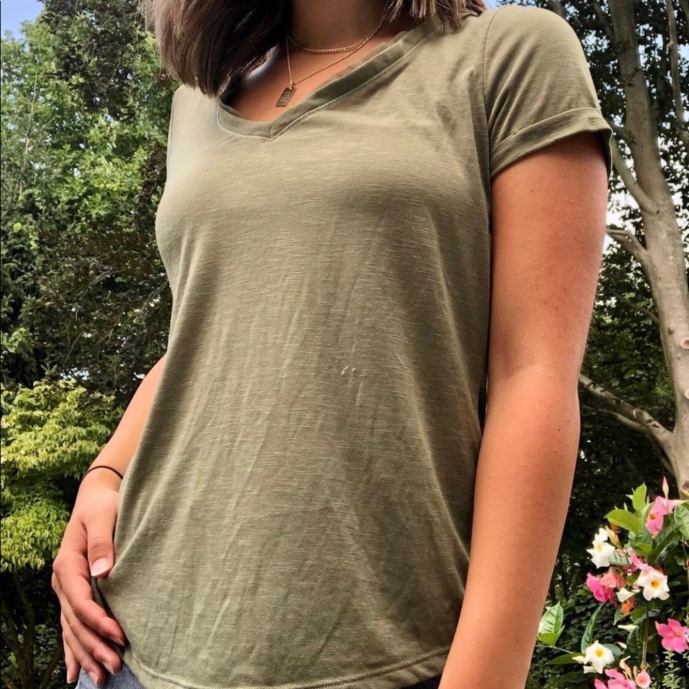 White House Black Market Olive Green Tee